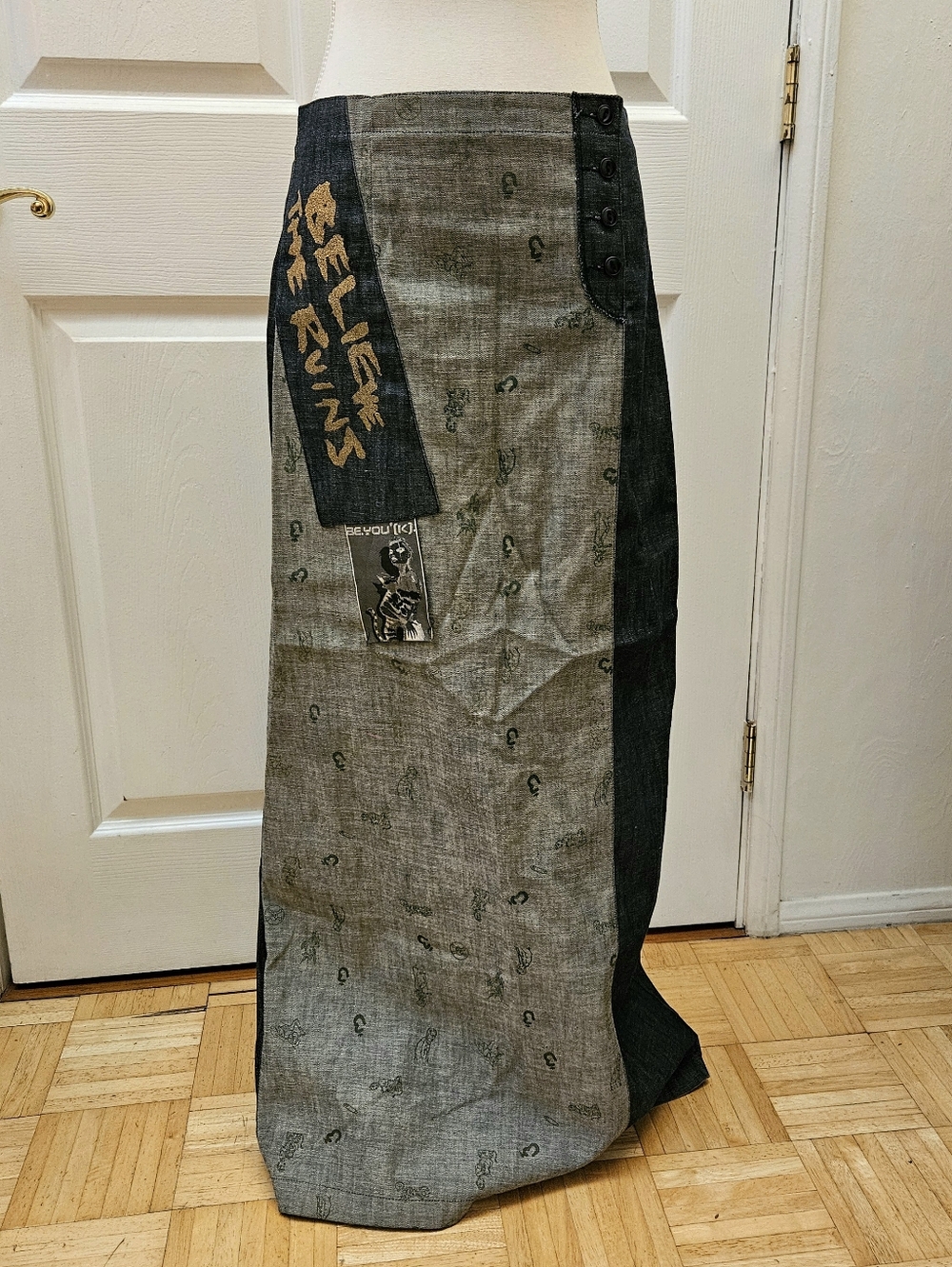 Vintage Diesel Be You (K) Y2K Maxi Blue Denim Long Printed Skirt S - Picture 7 of 11